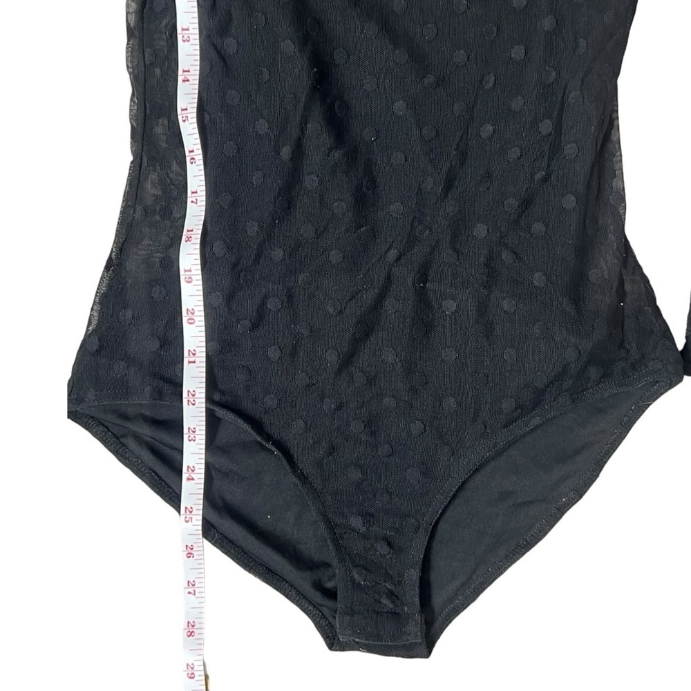 Three Hearts Mockneck Black Dot Mesh Snap Button Bodysuit - Size Small - Picture 7 of 14
